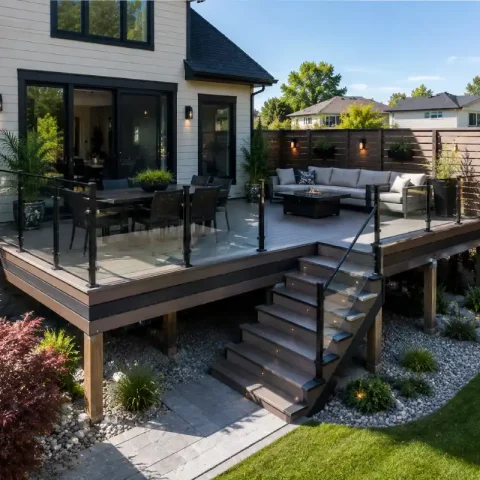 Modern composite deck built by Rouge Home Development featuring durable low maintenance decking and clean contemporary design.