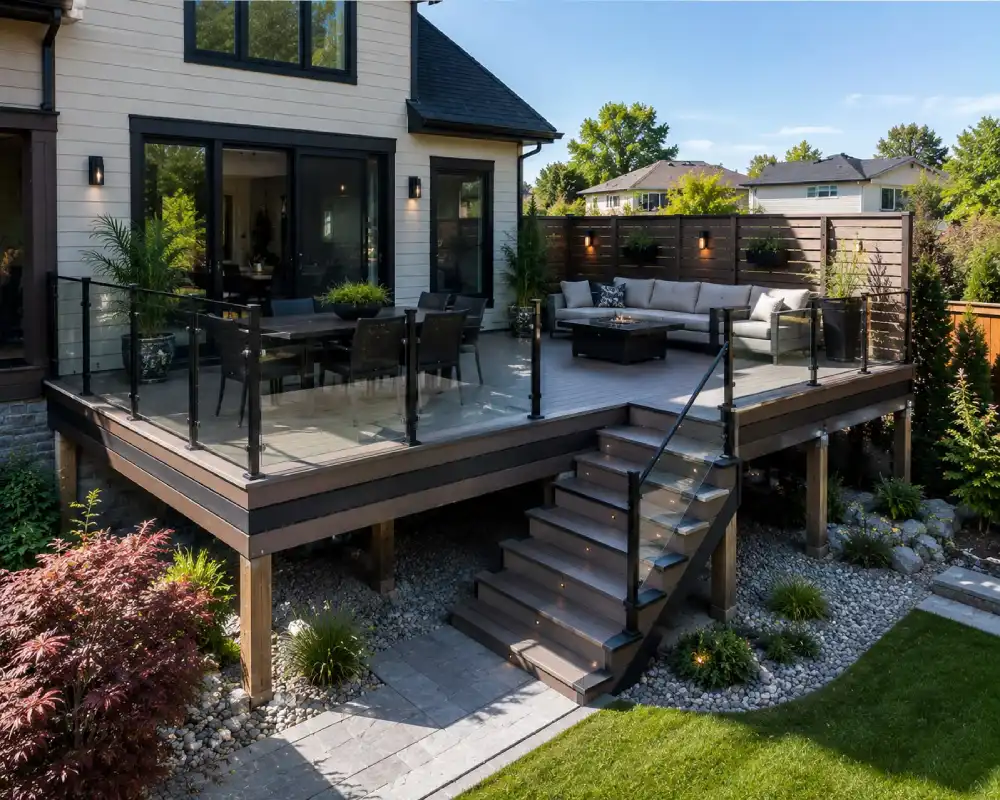 Modern composite deck built by Rouge Home Development featuring durable low maintenance decking and clean contemporary design.
