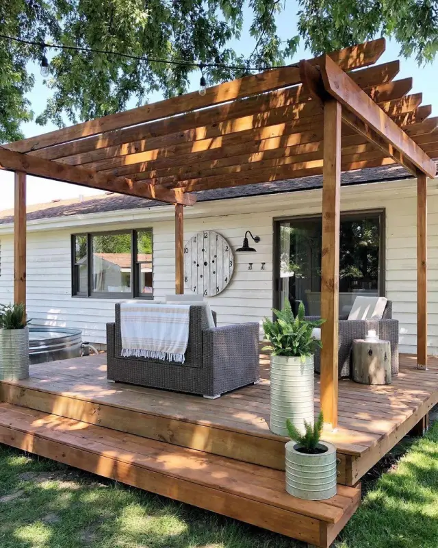 Deck and porch framing in progress for a new outdoor living space.