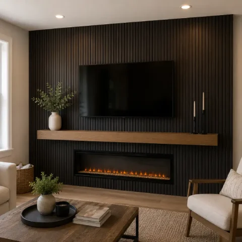 A custom feature wall designed to add character and visual interest to an interior room.