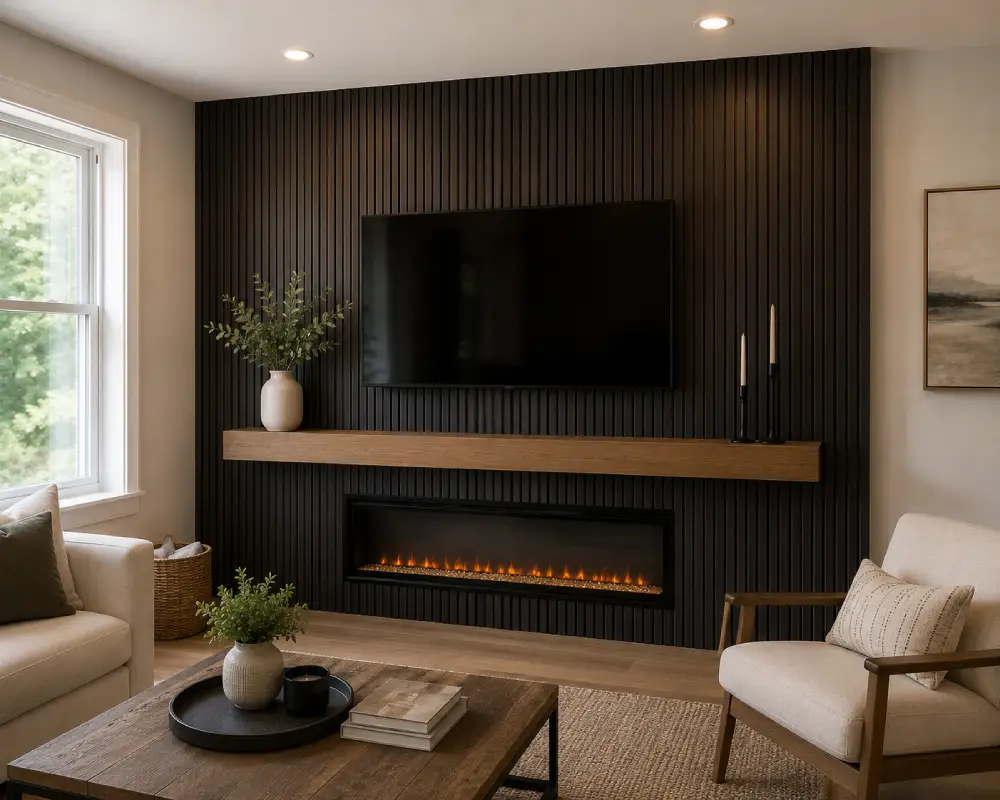A custom feature wall designed to add character and visual interest to an interior room.
