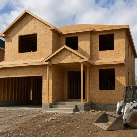 House framing in progress during the early stages of residential construction.
