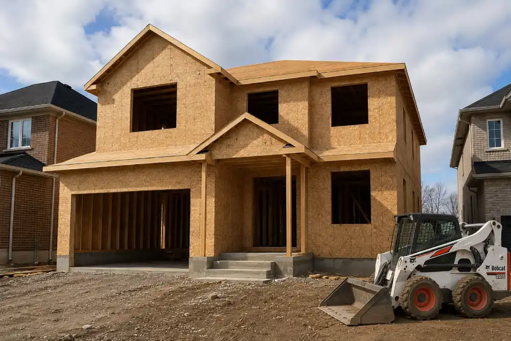 House framing in progress during the early stages of residential construction.