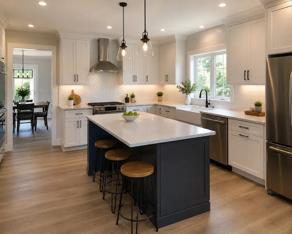 Kitchen renovation in progress with updated cabinetry and interior finishes.