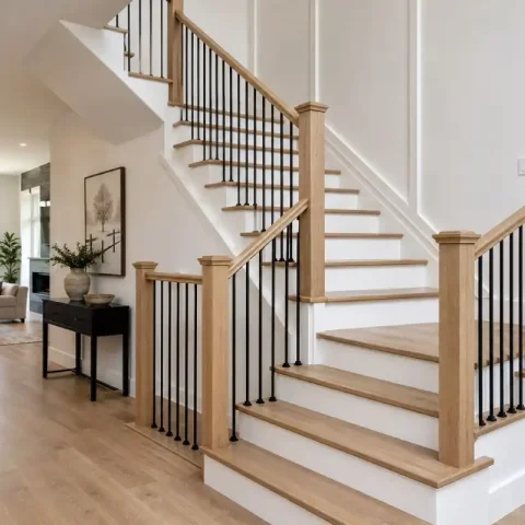 Custom staircase constructed by Rouge Home Development with quality craftsmanship and durable materials.