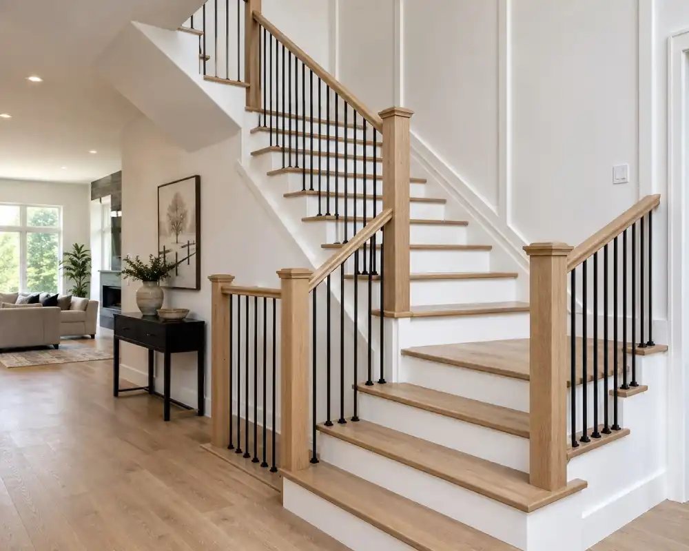 Custom staircase constructed by Rouge Home Development with quality craftsmanship and durable materials.