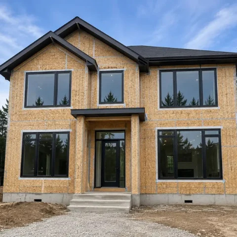 Window replacement being completed on a residential home exterior.