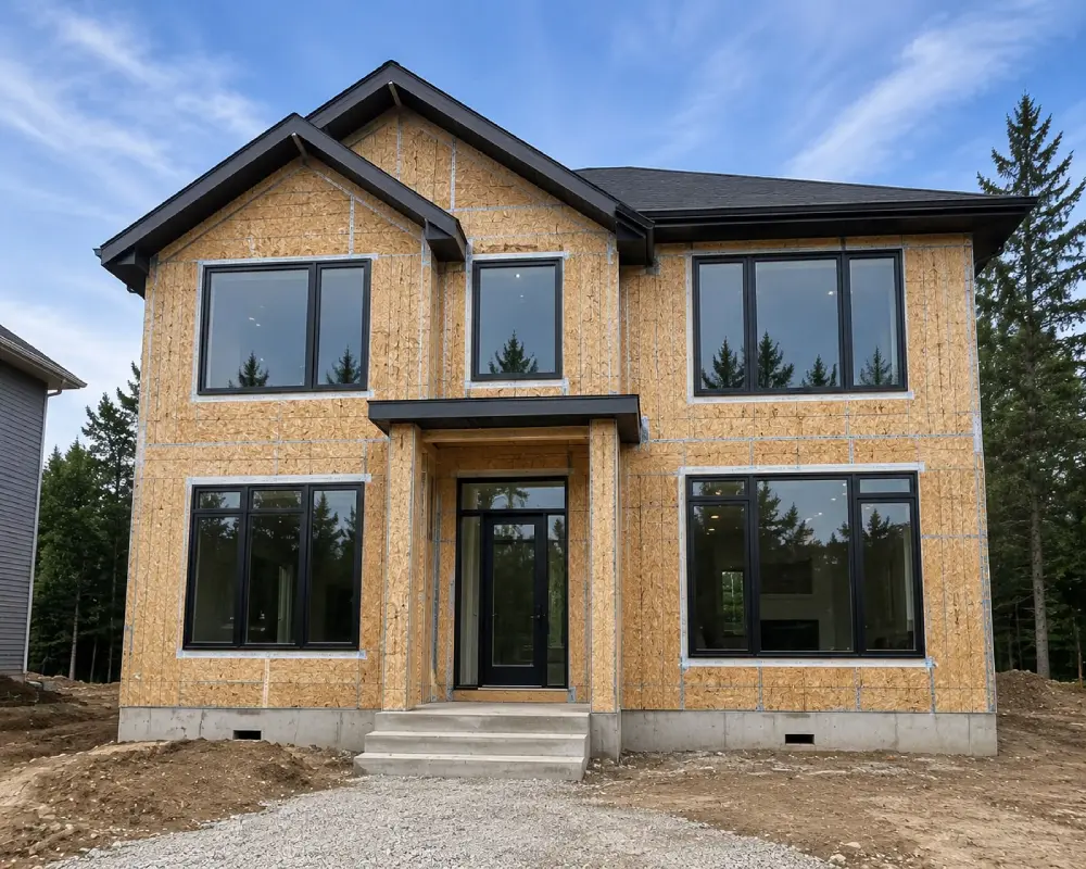 Window replacement being completed on a residential home exterior.