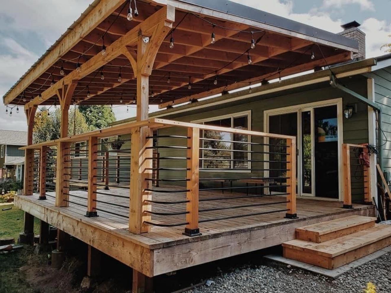 Covered deck with string lighting — Rouge Home Development Inc., GTA