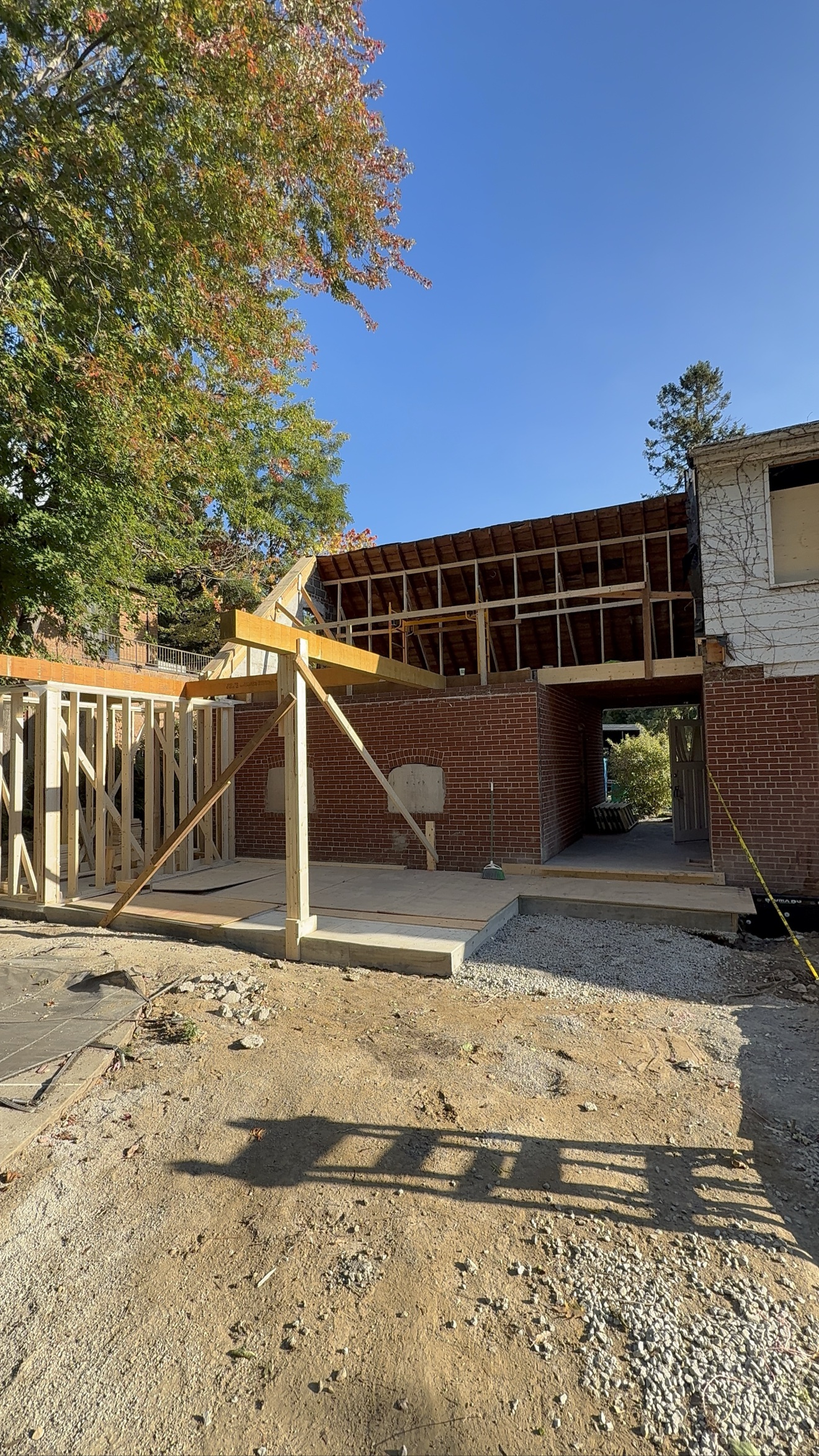 New wall framing with temporary support posts for a GTA home addition — Rouge Home Development Inc.