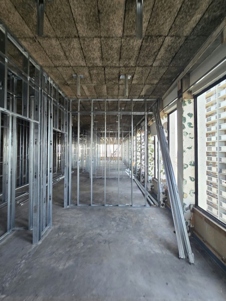 Long corridor of steel stud walls — Rouge Home Development Inc., GTA